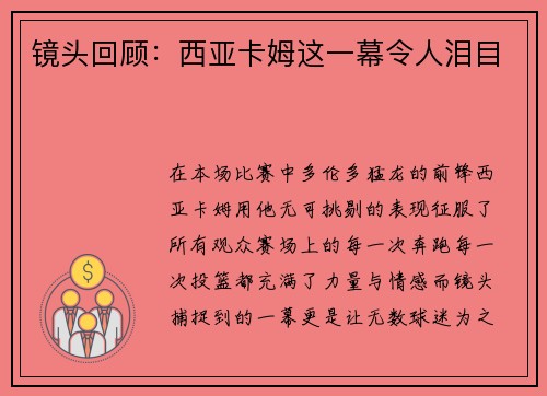 镜头回顾：西亚卡姆这一幕令人泪目